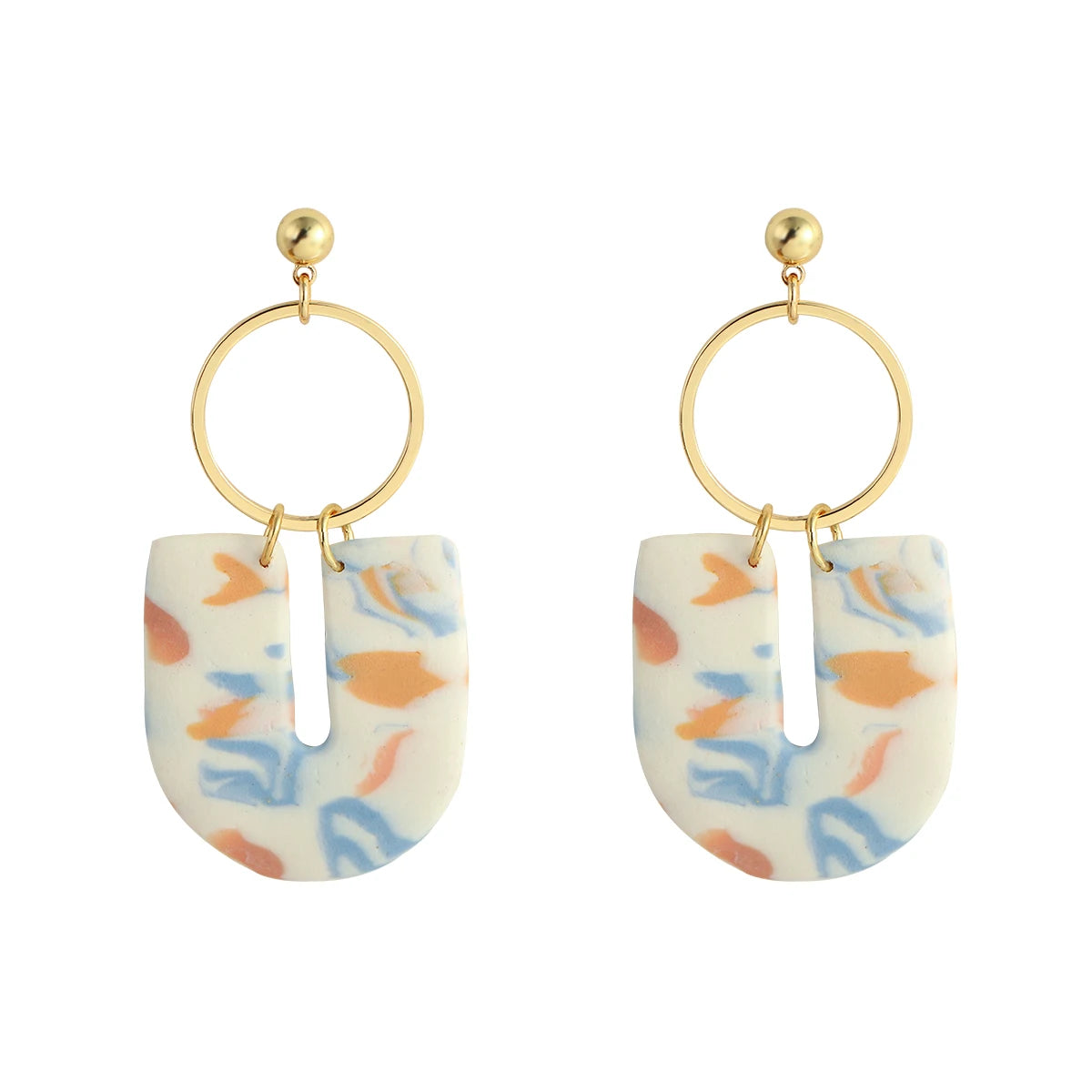 Abstract Polymer Clay Drop Earrings - Gold Foil Geometric Design