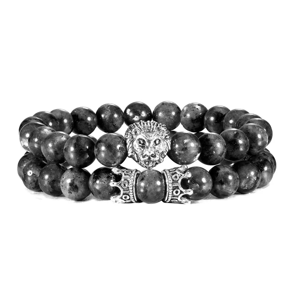 Lava Stone Beaded Bracelet - 8mm Natural Stone with Animal Charm