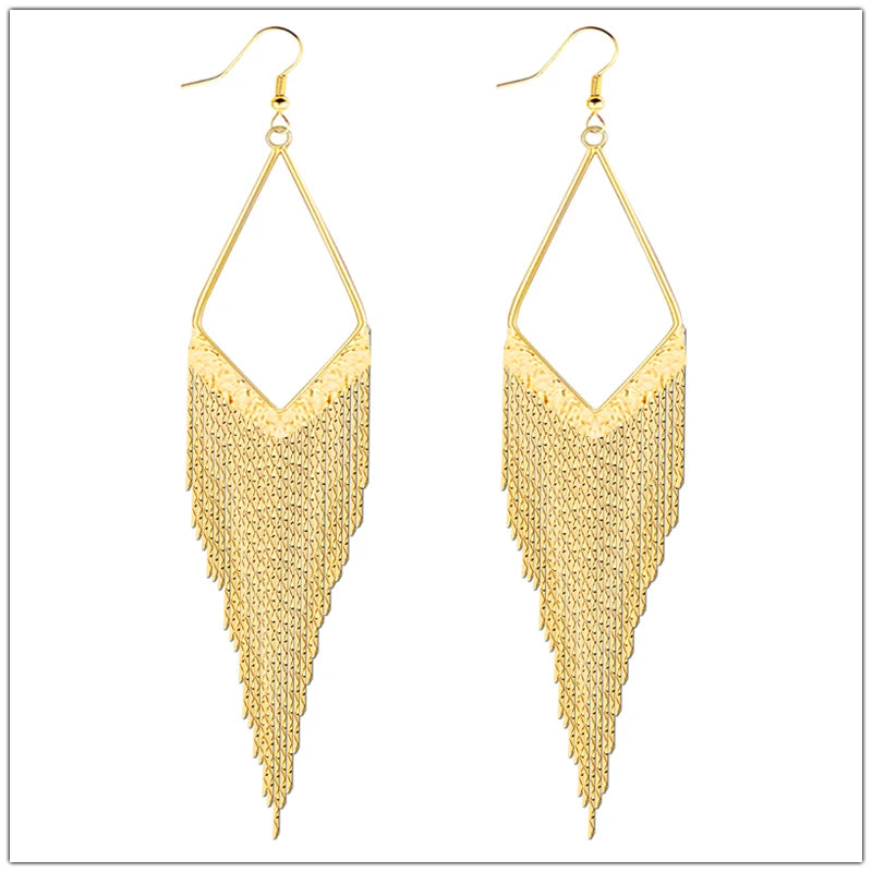 Long Tassel Drop Earrings - Boho Water Drop Design