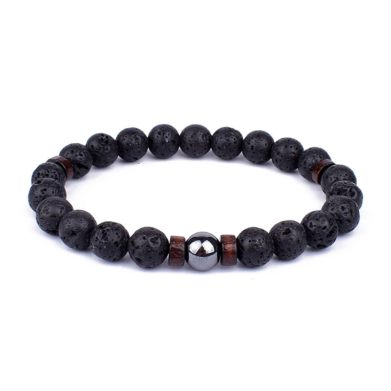 Natural Stone Beaded Bracelet - Volcanic Stone Charm Design