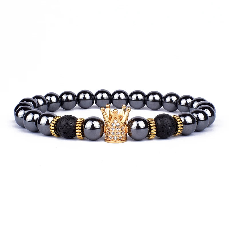 Obsidian Lion Head Beaded Bracelet - Natural Stone Charm