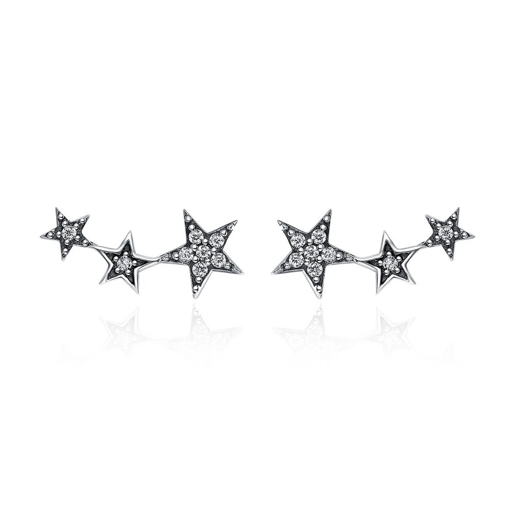 Sparkling Star Stud Earrings - 925 Sterling Silver Stackable