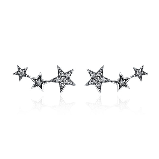 Sparkling Star Stud Earrings - 925 Sterling Silver Stackable