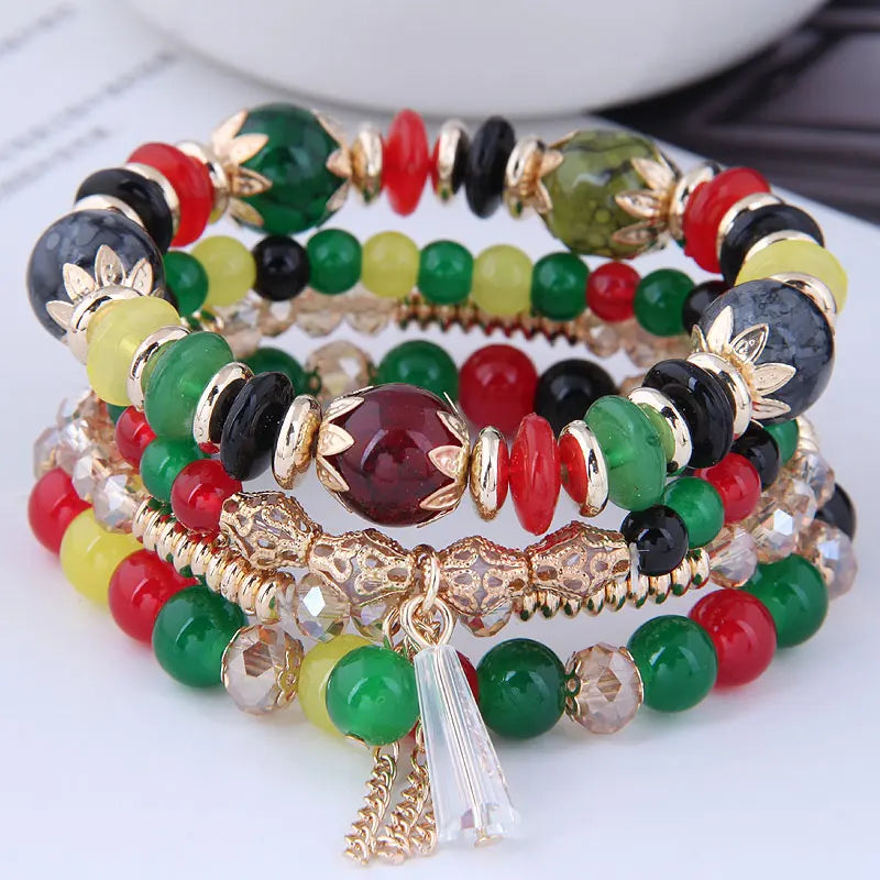 Green Crystal Charm Bracelet - Bohemian Round Design