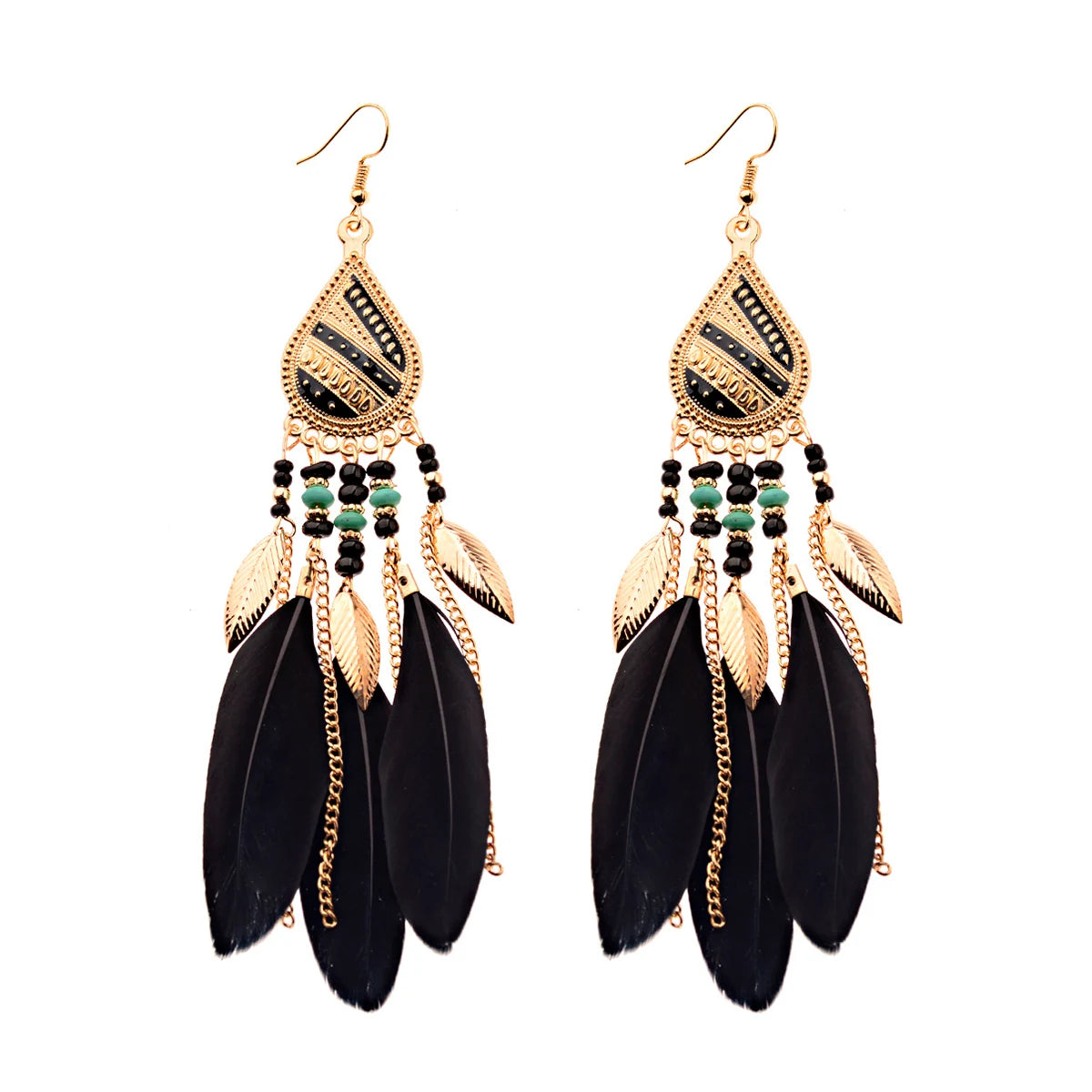 Vintage Bohemian Feather Tassel Earrings - Handmade Ethnic Design