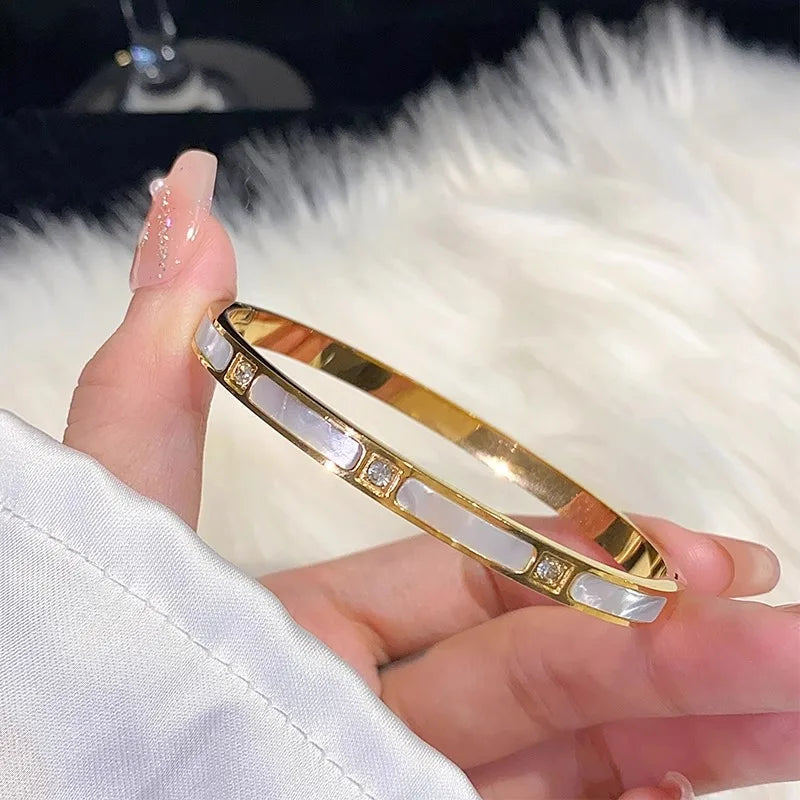 Gold Titanium Bangle with Zircon - Stainless Steel Design