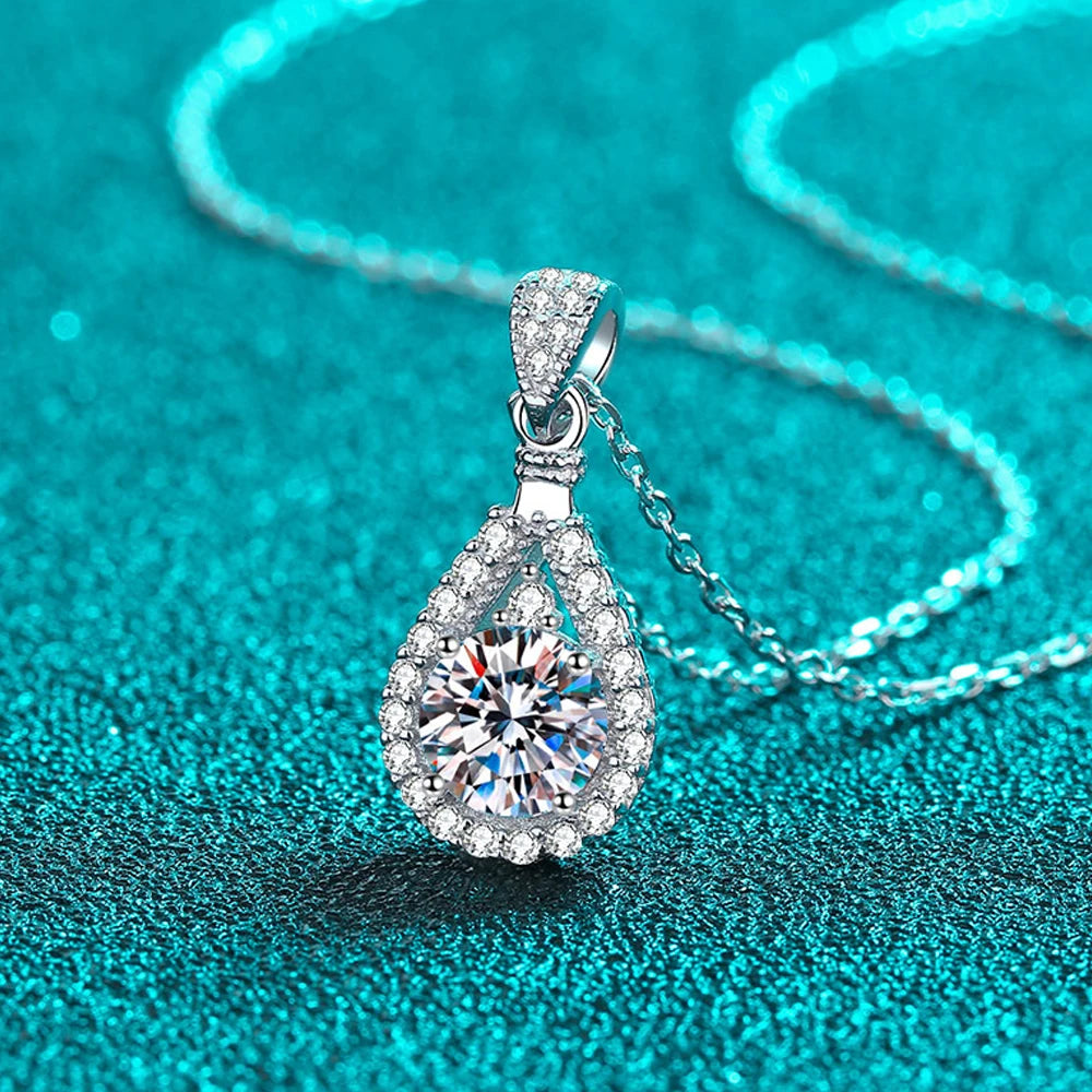Moissanite Teardrop Pendant Necklace - Brilliant Cut Gemstone