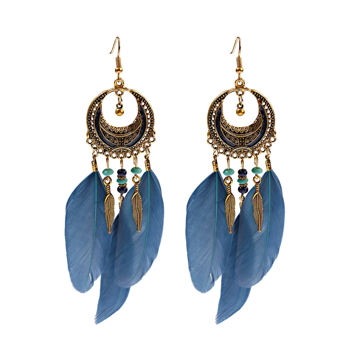 Vintage Bohemian Feather Tassel Earrings - Handmade Ethnic Design