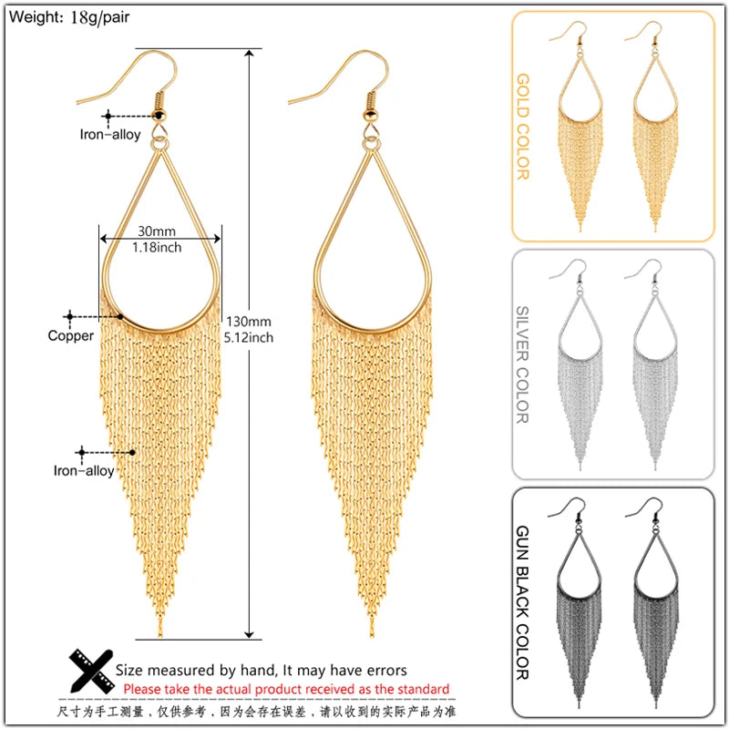 Long Tassel Drop Earrings - Boho Water Drop Design