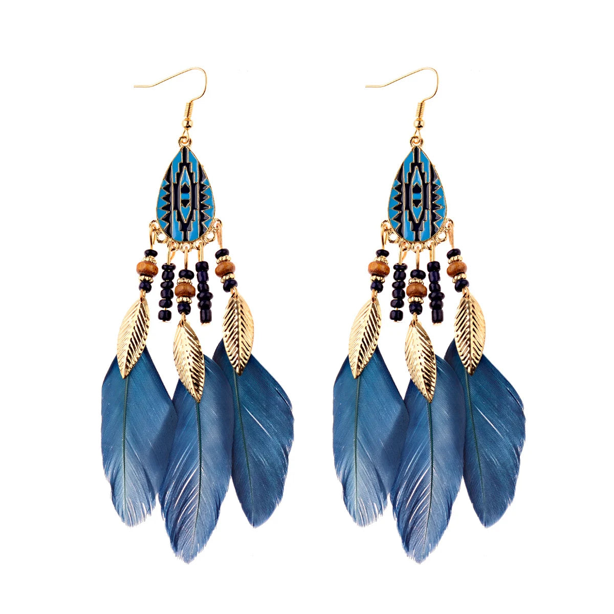 Vintage Bohemian Feather Tassel Earrings - Handmade Ethnic Design
