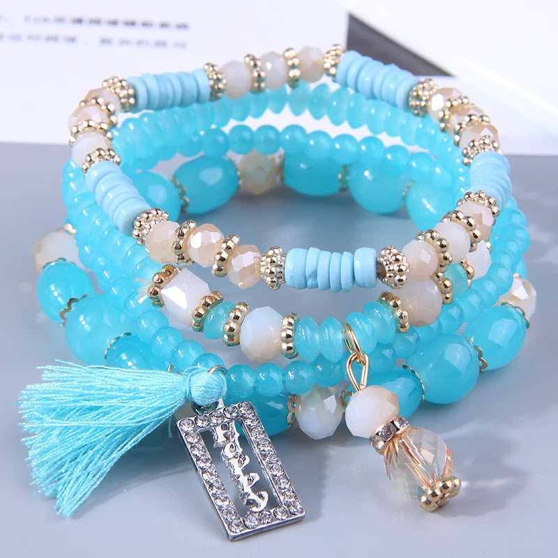 Bohemian Crystal Beads Charm Bracelet - Resin Design