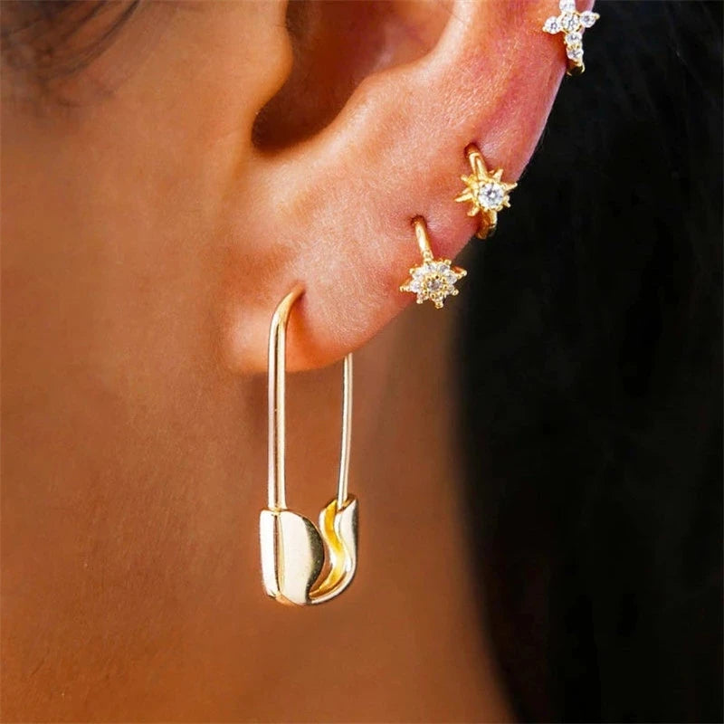 Paper Clip Pin Earrings - Minimalist Chain Design