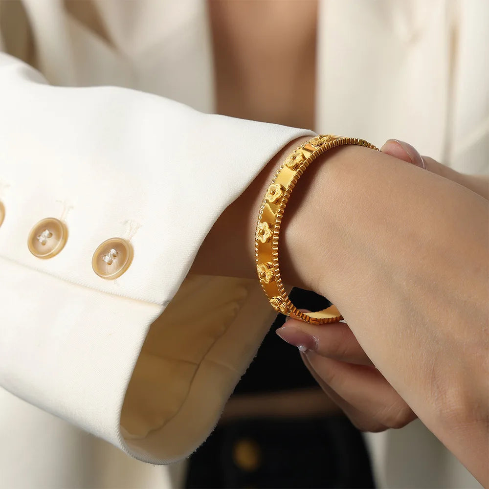 Gold Titanium Bangle with Zircon - Stainless Steel Design