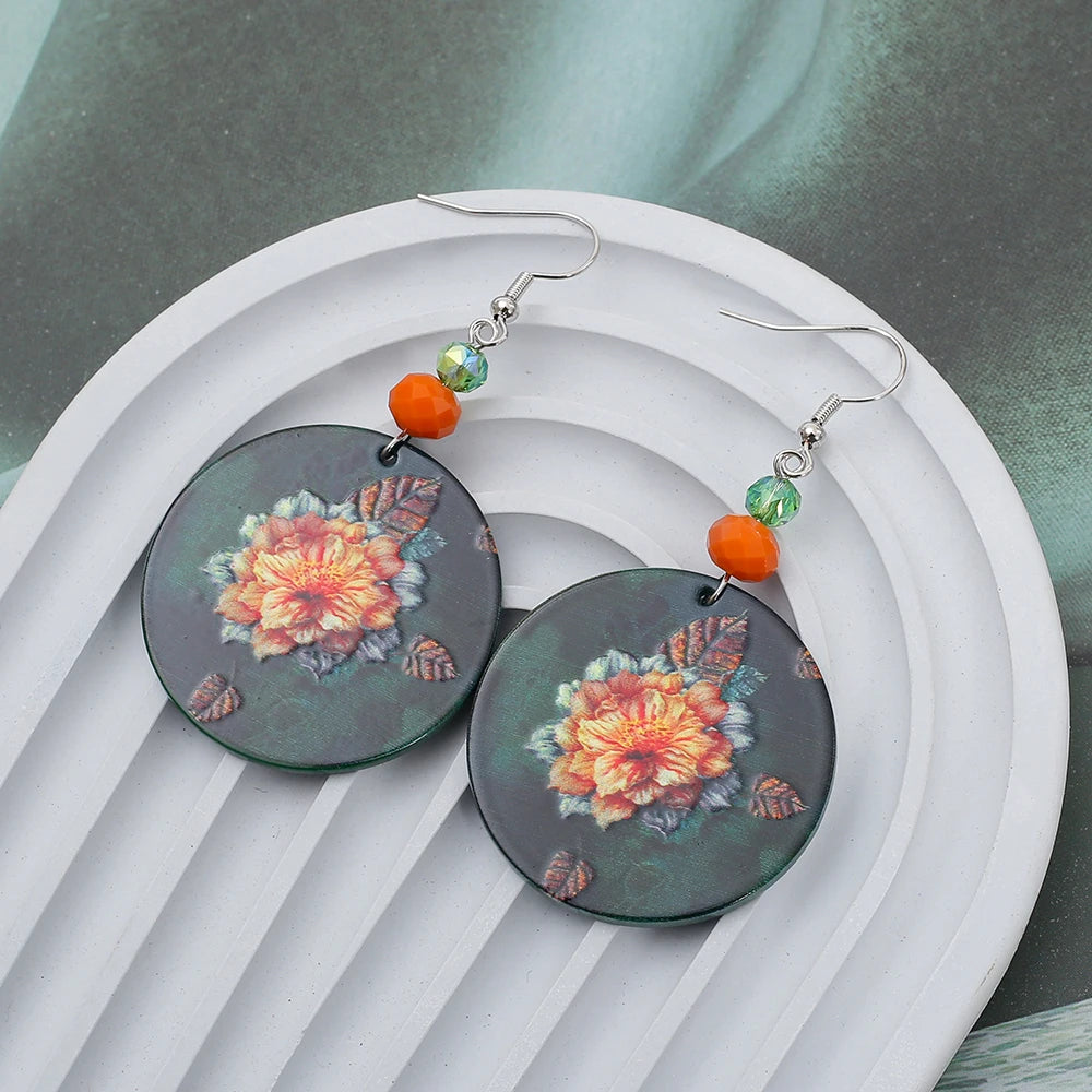 Black Acrylic Flower Drop Earrings - Geometric Design