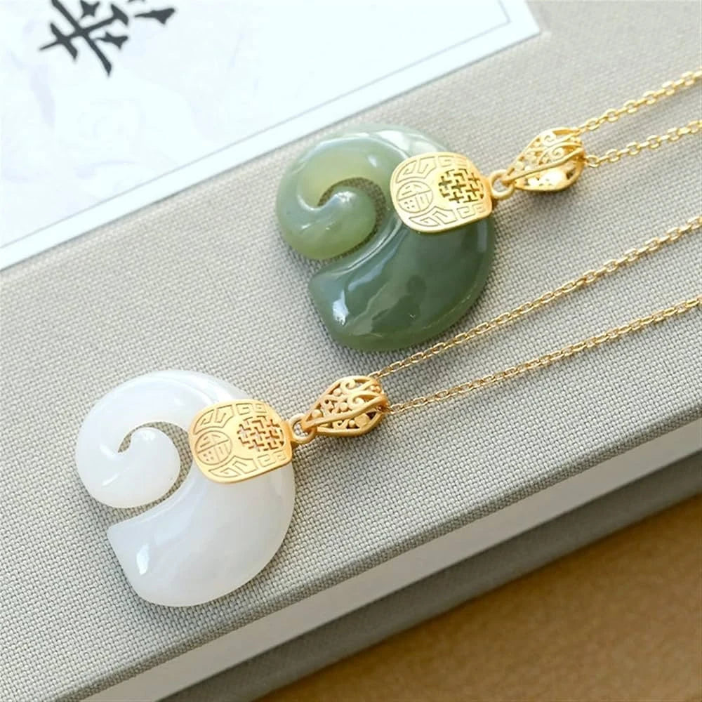 Gold Plated Hetian Jade Elephant Pendant Necklace - Fine Jewelry