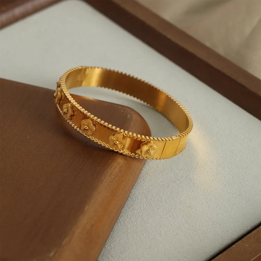 Gold Titanium Bangle with Zircon - Stainless Steel Design