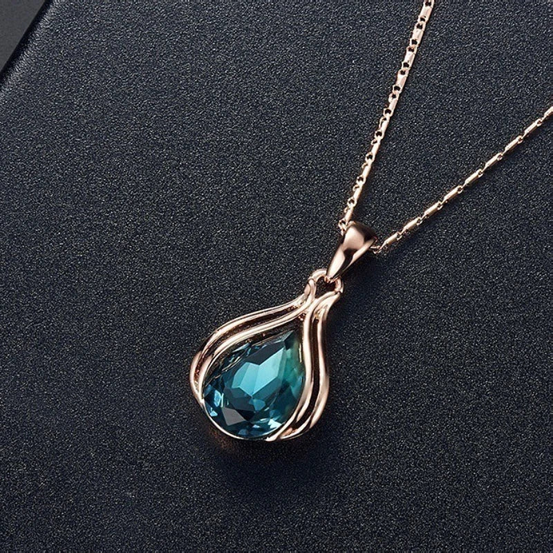 Blue Water Drop Jewelry Set - Classic Necklace and Earrings