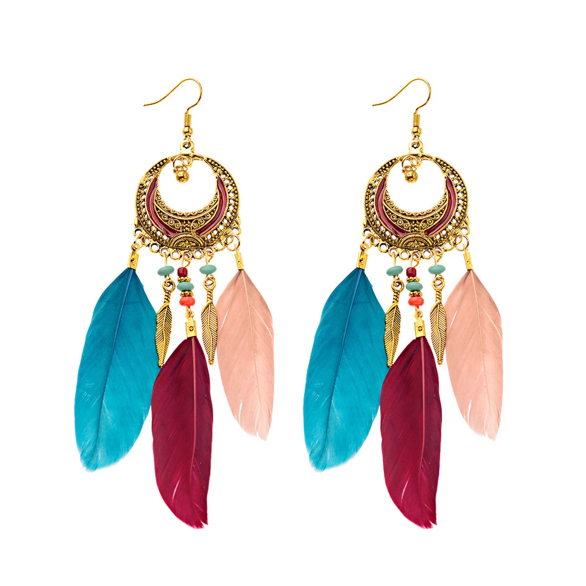 Vintage Bohemian Feather Tassel Earrings - Handmade Ethnic Design