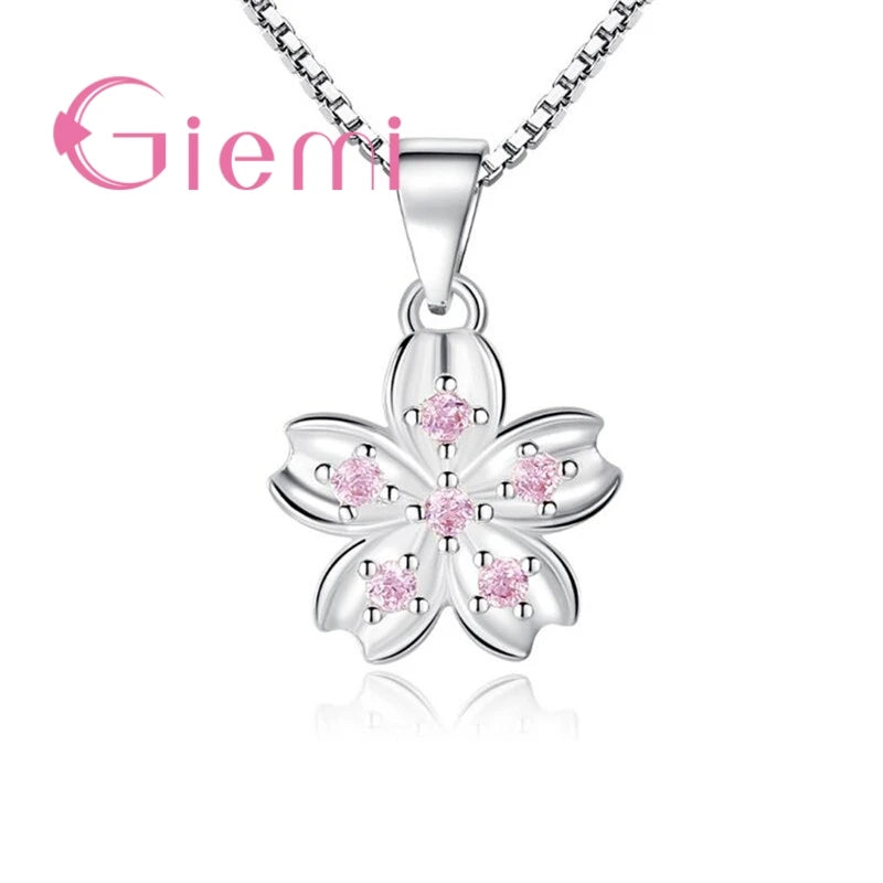 Pink Cherry Blossom Pendant - 925 Sterling Silver with Zircon