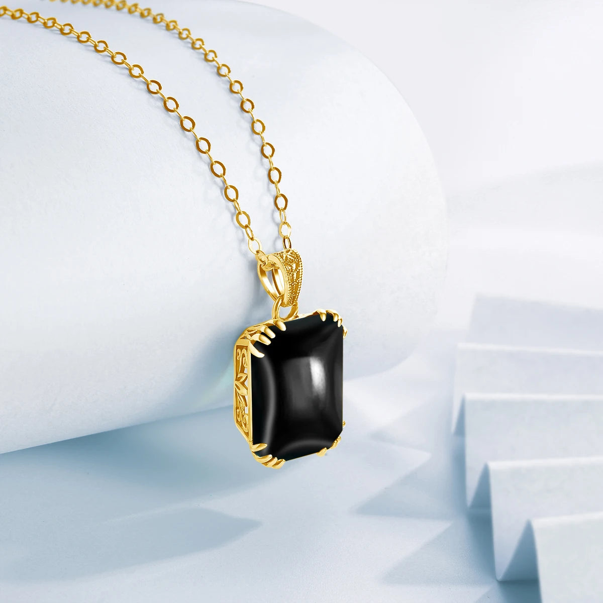 Gold Black Onyx Pendant Necklace - Fine Jewelry