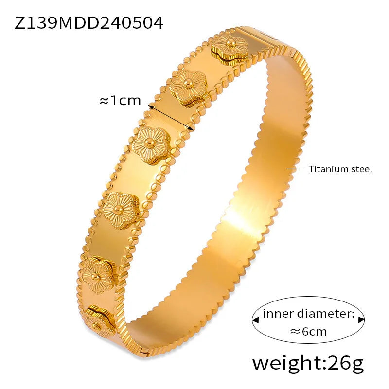Gold Titanium Bangle with Zircon - Stainless Steel Design