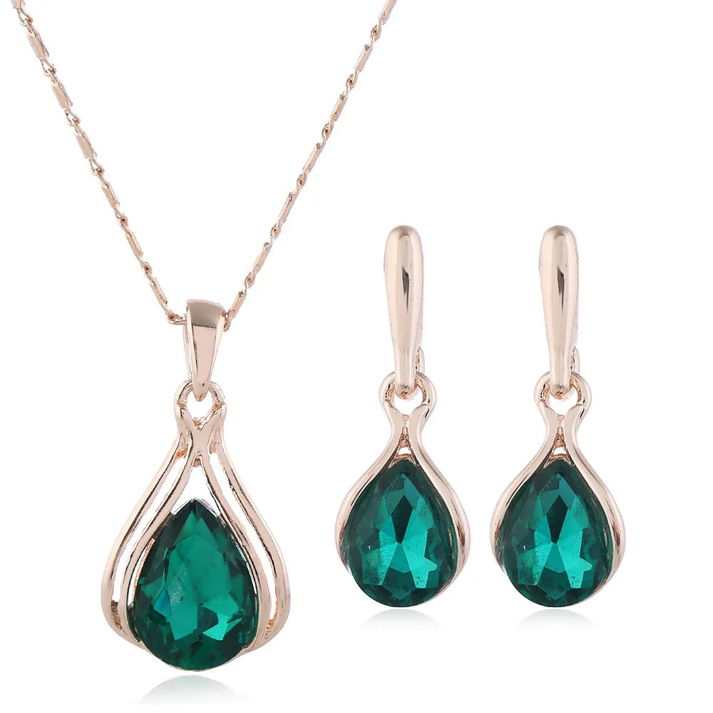 Blue Water Drop Jewelry Set - Classic Necklace and Earrings