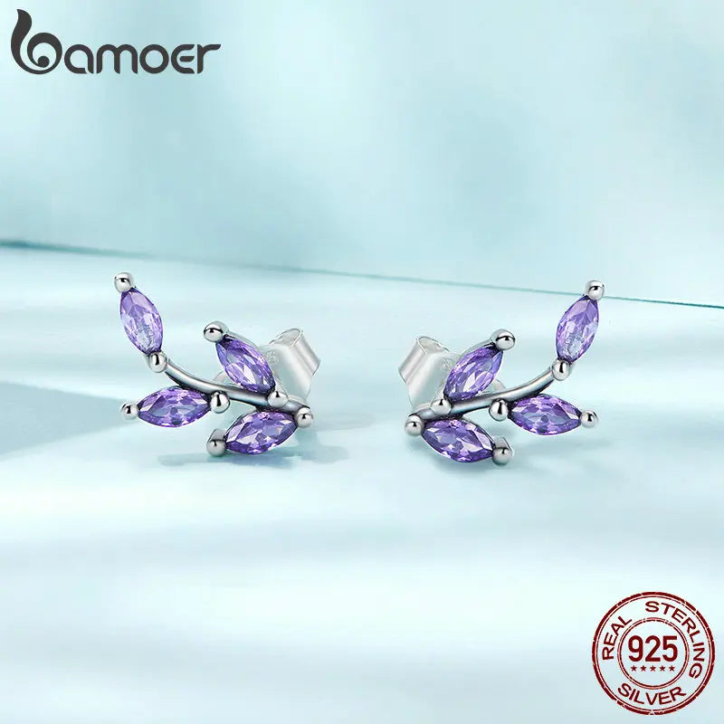 Purple Branch Stud Earrings - 925 Sterling Silver