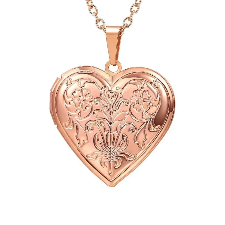 Heart Frame Memory Locket Pendant Necklace - Photo Keepsake