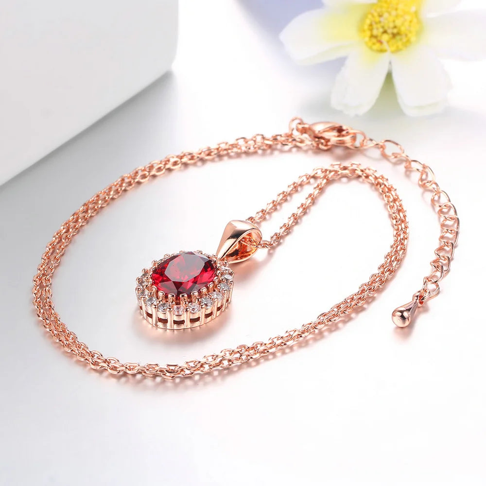 Rose Gold Green Crystal Pendant Necklace - Elegant Design