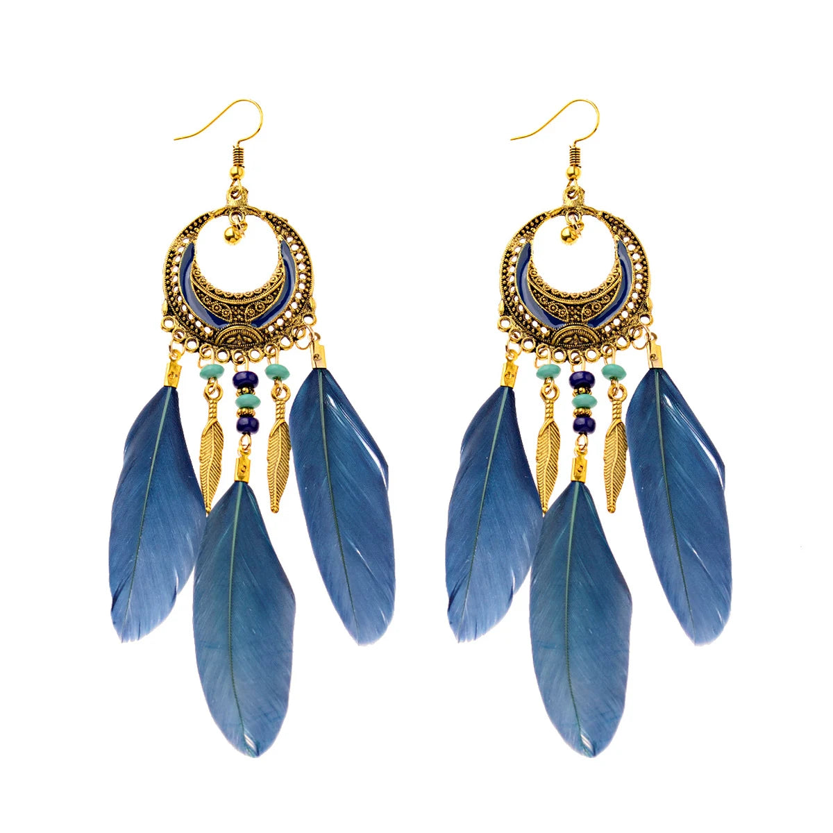 Vintage Bohemian Feather Tassel Earrings - Handmade Ethnic Design