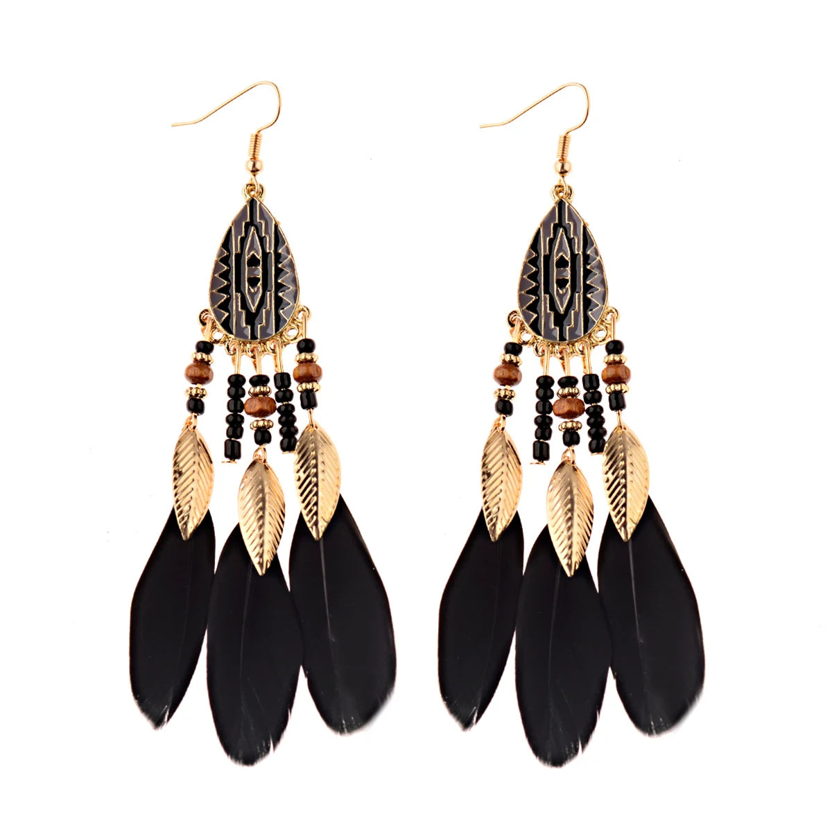 Vintage Bohemian Feather Tassel Earrings - Handmade Ethnic Design