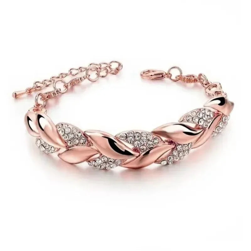 Braided Leaf Chain Bracelet - Gold Plated Design