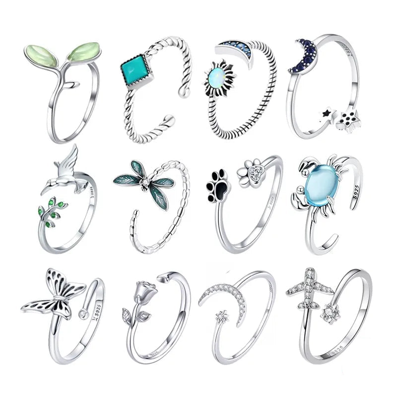 925 Sterling Silver Green Square Gemstone Open Ring