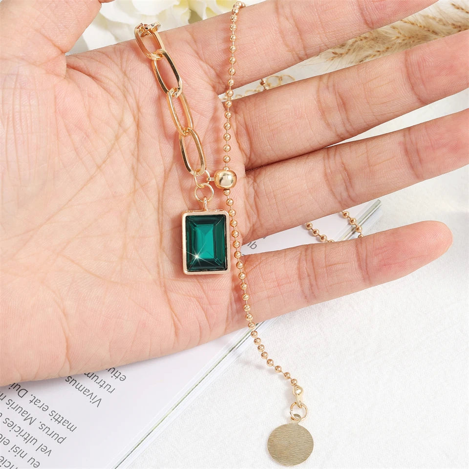Green Zirconia Square Pendant Necklace