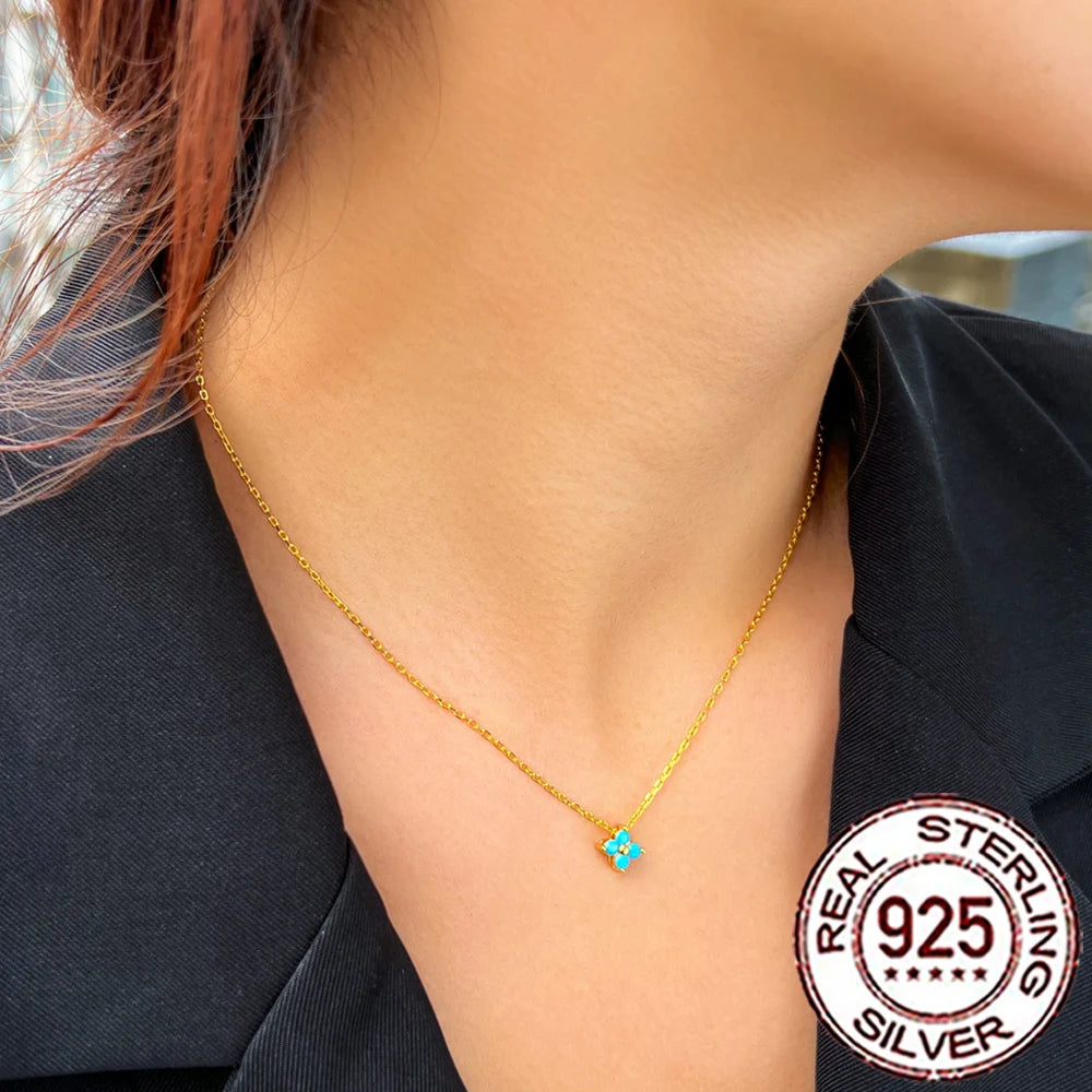 Sterling Silver Turquoise Pendant Necklace - S925 Silver