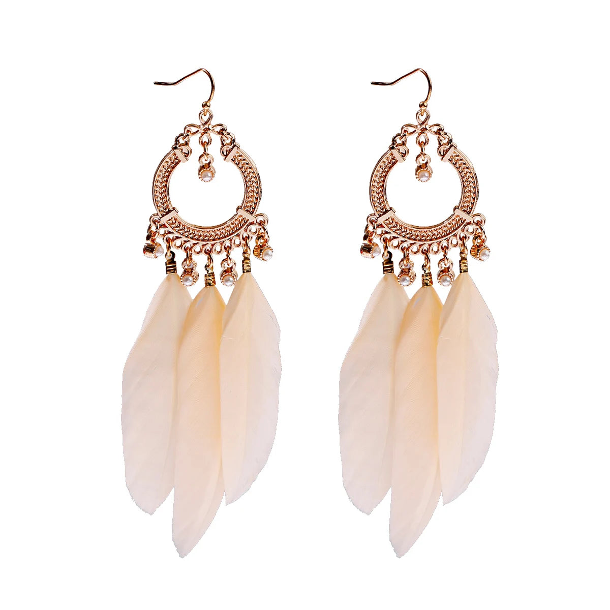 Vintage Bohemian Feather Tassel Earrings - Handmade Ethnic Design