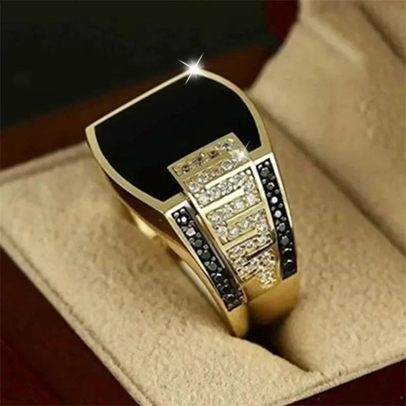 Black Zircon Geometric Ring - Punk Style Statement Piece