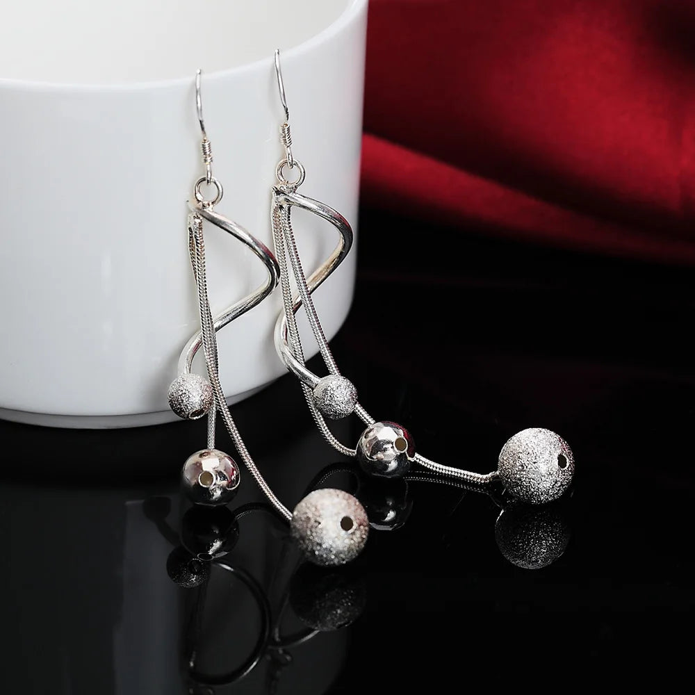 Tassel Bead Drop Earrings - 925 Sterling Silver