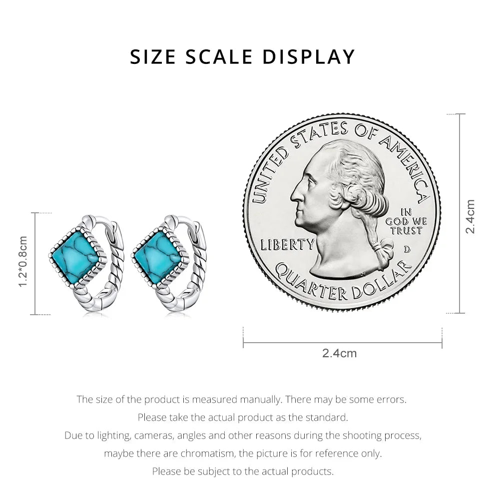Blue Square Turquoise Earrings - 925 Sterling Silver