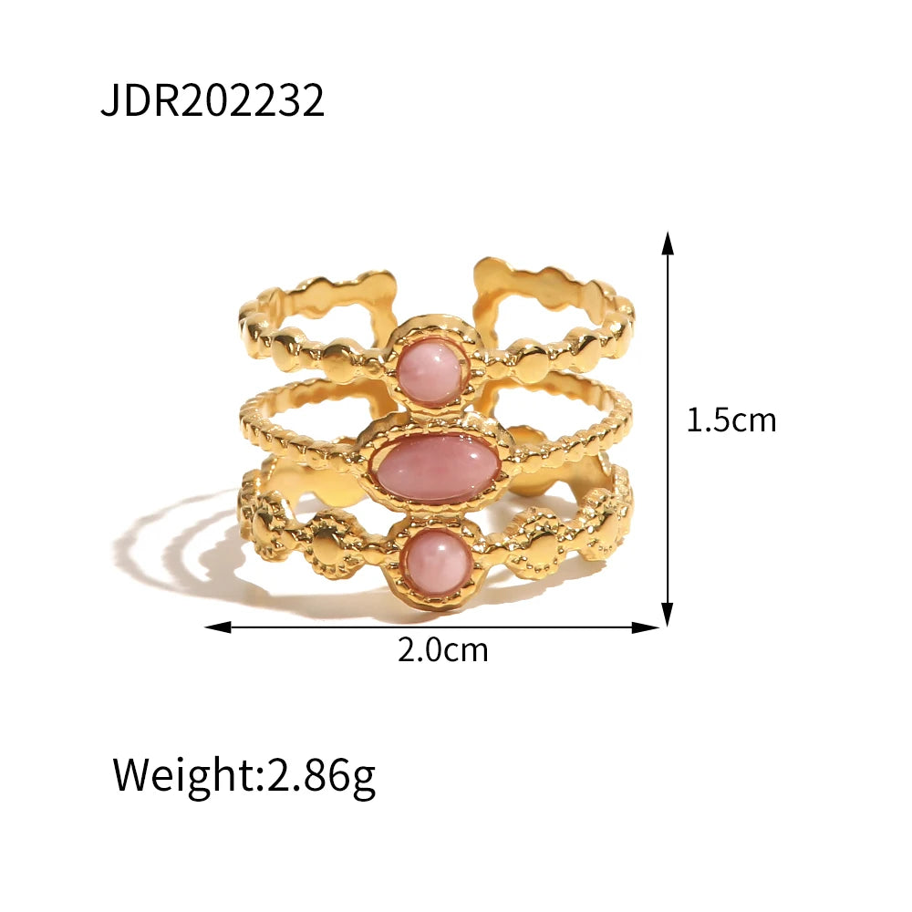 Natural Stone Ring - Gold Plated Stainless Steel