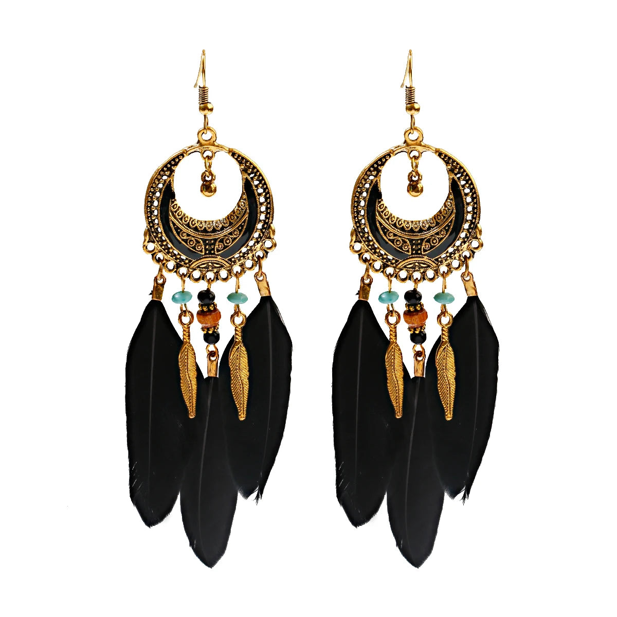 Vintage Bohemian Feather Tassel Earrings - Handmade Ethnic Design