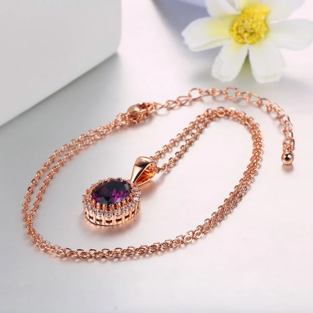 Rose Gold Green Crystal Pendant Necklace - Elegant Design