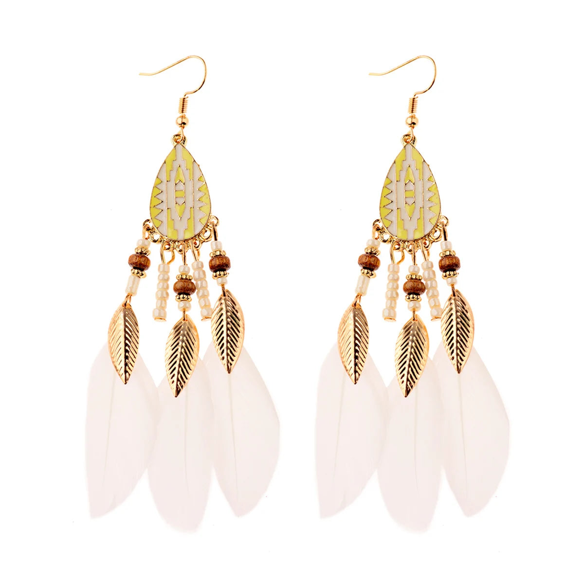 Vintage Bohemian Feather Tassel Earrings - Handmade Ethnic Design