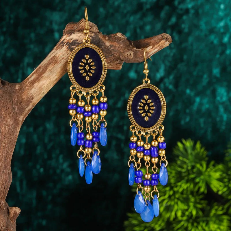 Bohemian Fringed Tassel Drop Earrings - Ethnic Acrylic Design