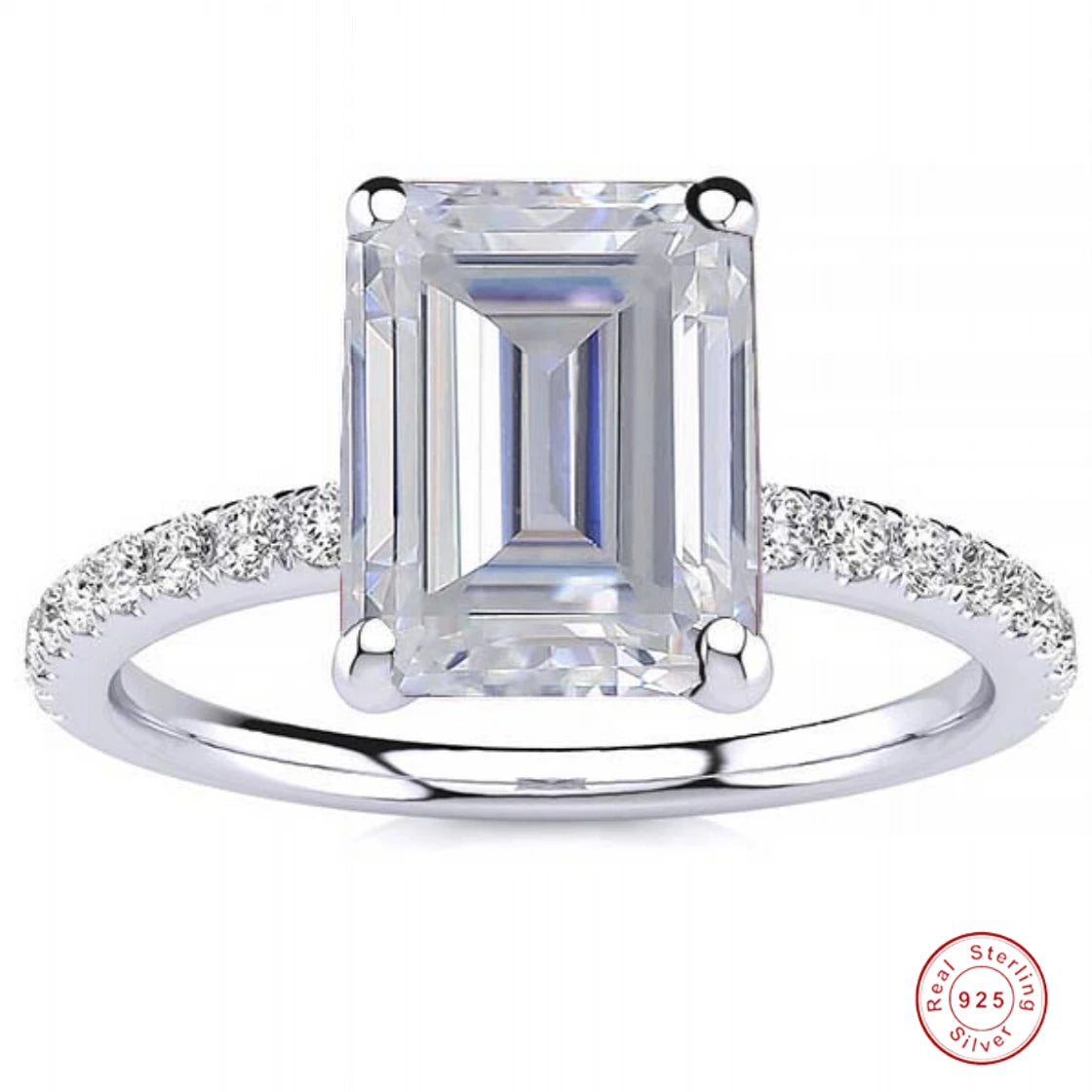Round Cut Engagement Ring - 925 Sterling Silver with Zircon