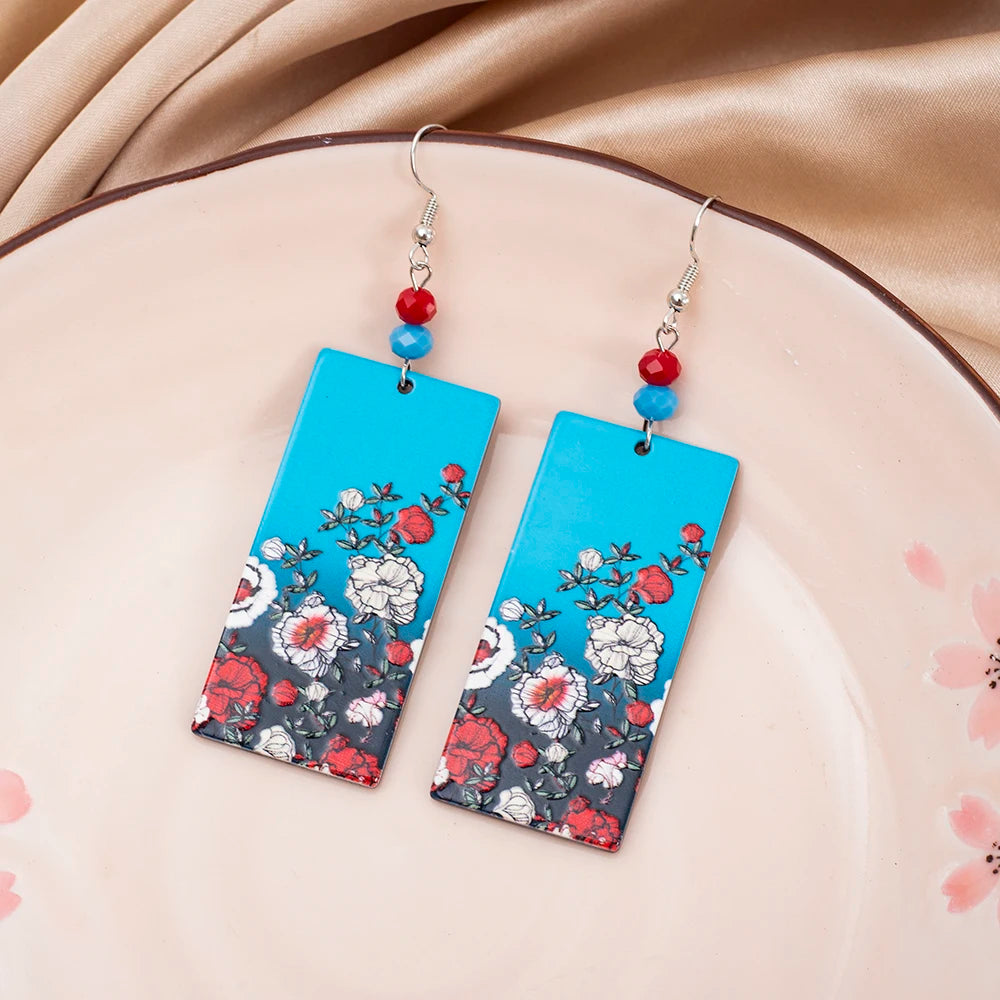 Black Acrylic Flower Drop Earrings - Geometric Design