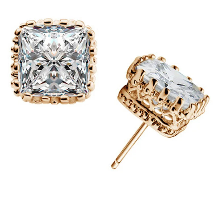 Small Cubic Zirconia Stud Earrings - 925 Sterling Silver