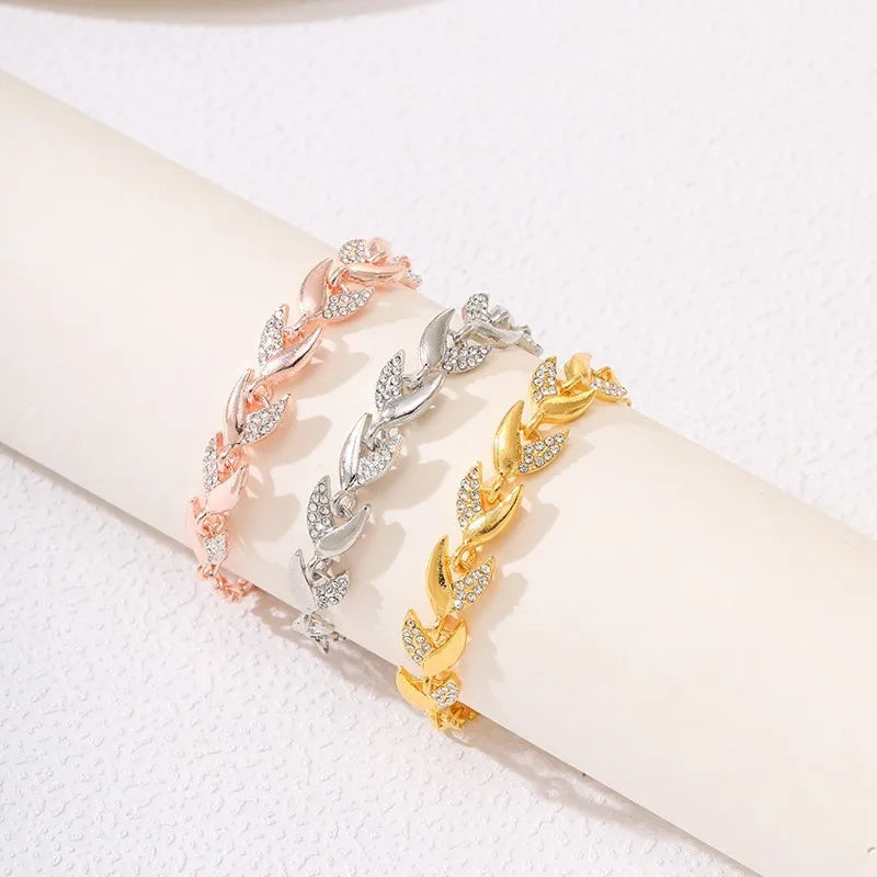 Braided Leaf Chain Bracelet - Gold Plated Design