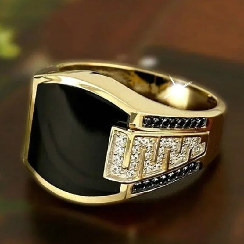 Black Zircon Geometric Ring - Punk Style Statement Piece