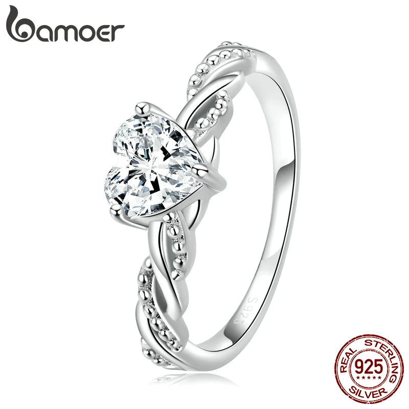 Zircon Heart Engagement Ring - 925 Sterling Silver